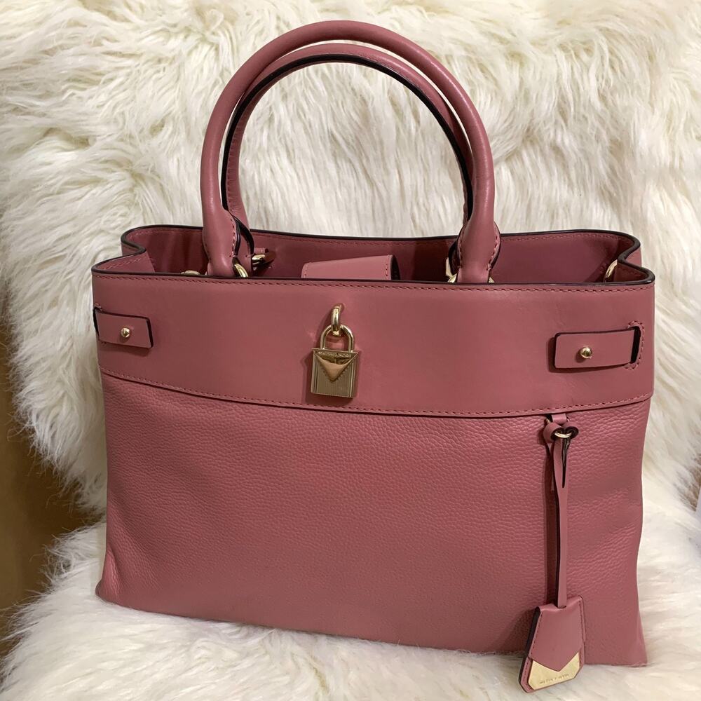 MICHAEL KORS Soft Pink Large Leather GRAMERCY Padlock Satchel